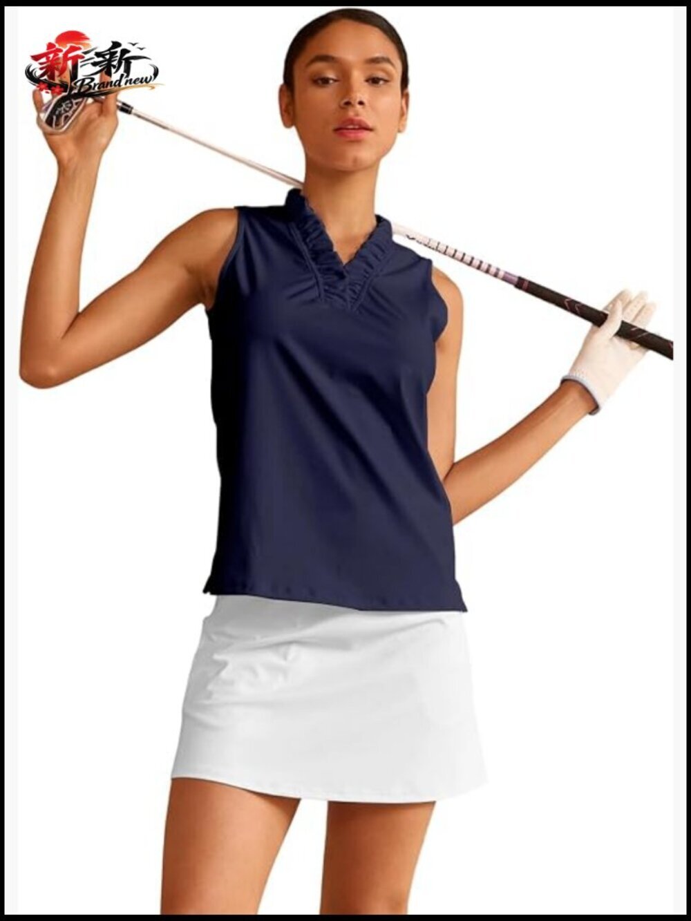 Womens UPF 50+ Sleeveless Golf Polo Shirt V Neck Ruffle Pullover